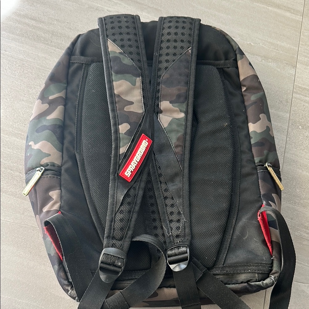 Sprayground Camouflage Backpack with Peace Sign Patch - Picture 4 of 5